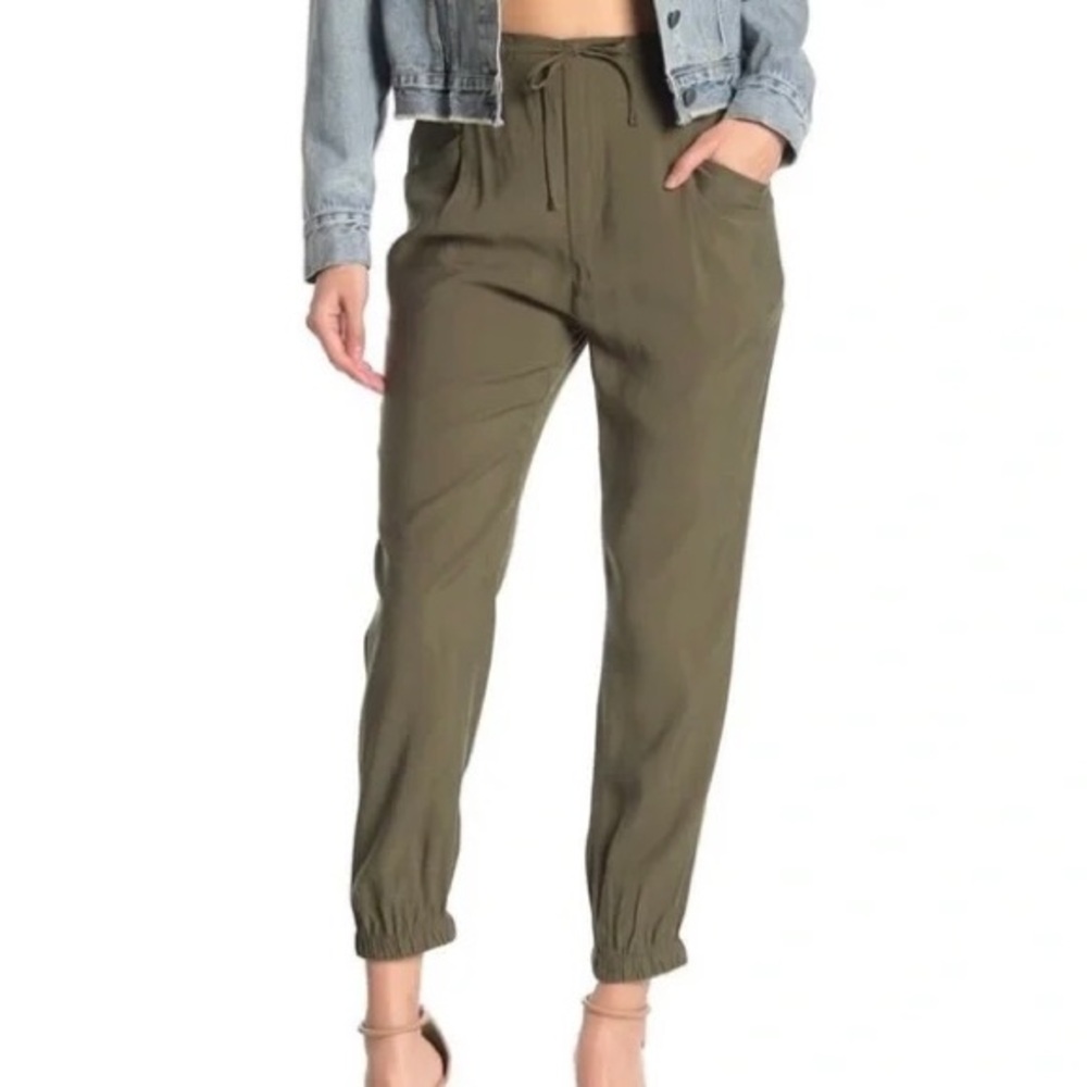 ELODIE Khaki Jogger Pants Anthropologie Drawstring High Waist Business Casual